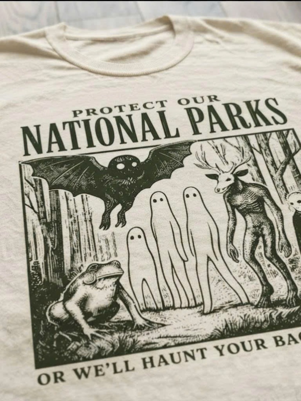Protect Our National Parks Graphic Tee - Cream with Dark Green Print - Picture 2 of 2